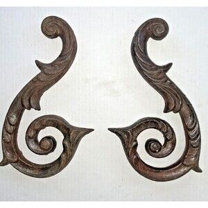 Vintage Antique Architectural Decorative Ornamental Cast Iron Pair Salvage